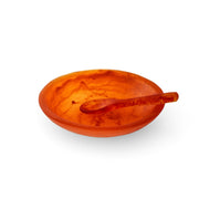 POLKA LUKA amber resin relish bowl and matching spoon with a marbled texture and 10.5cm diameter