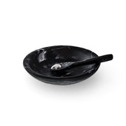 POLKA LUKA black and white marbled resin relish bowl with matching small spoon for salt or condiments