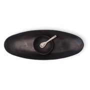 POLKA LUKA matte black oval serving platter with matching wabi bowl and small decorative spoon