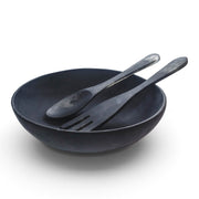POLKA LUKA large black resin salad bowl with matching long salad servers for serving side salads.