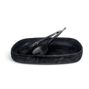POLKA LUKA black resin Cezanne serving bowl with matching Gauguin salad servers for elegant table presentation.