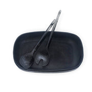 POLKA LUKA Cezanne black resin serving bowl with matching Gauguin salad servers in a top-down view