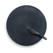 POLKA LUKA large black resin Luna serving plate with matching cheese knife for elegant entertaining