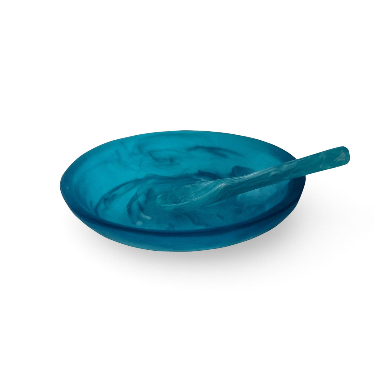 POLKA LUKA translucent blue resin relish bowl with matching small serving spoon