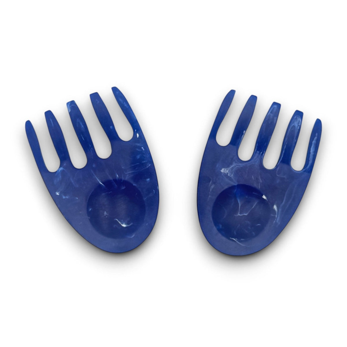 POLKA LUKA blue marbled resin salad hands with a glossy finish for serving salads