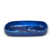 POLKA LUKA Cezanne rectangular resin serving bowl in a deep blue marbled finish for home decor or dining.