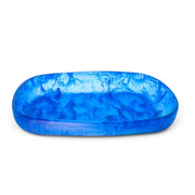 POLKA LUKA Cezanne rectangular resin serving bowl in a vibrant blue marbled pattern for home decor or dining