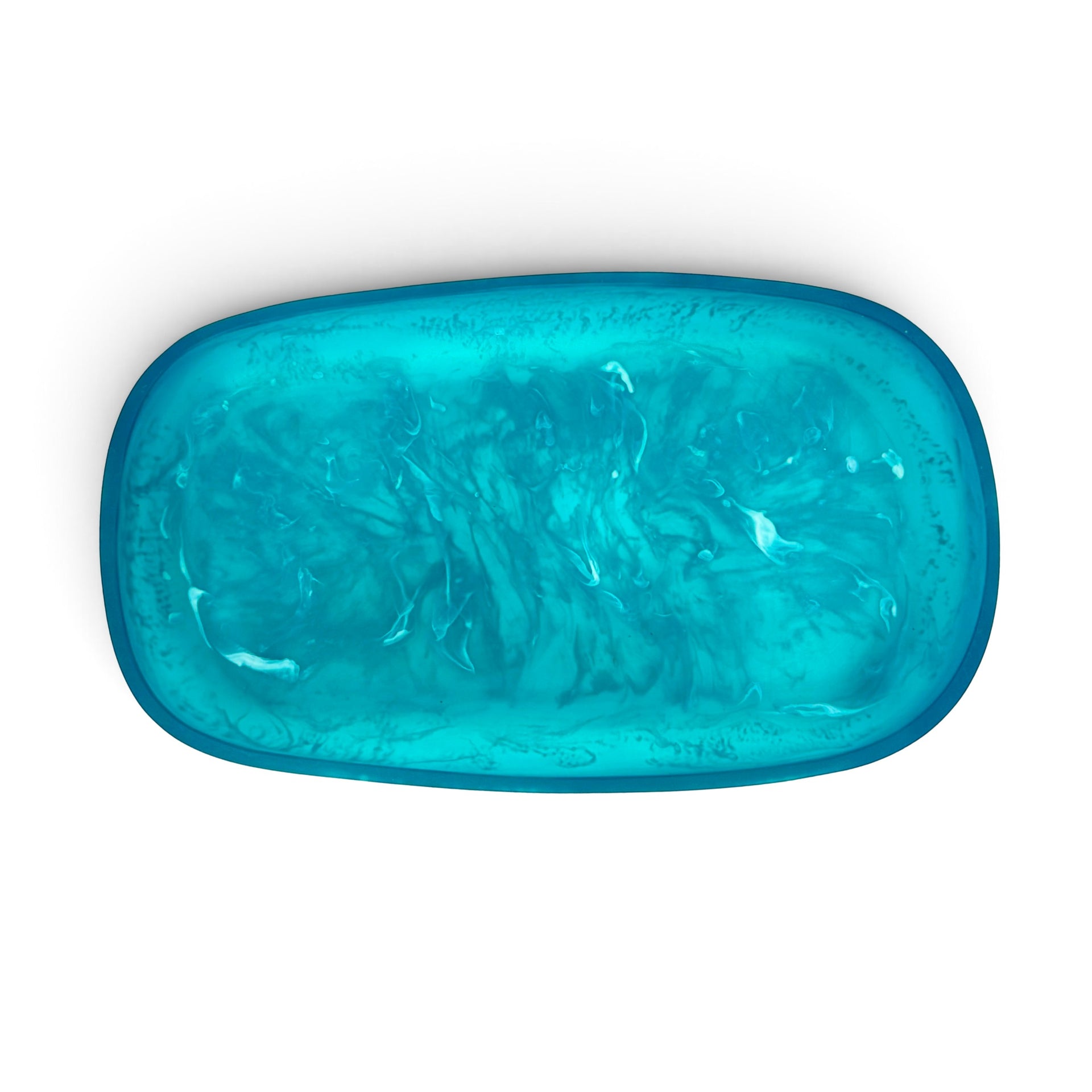 POLKA LUKA Cezanne rectangular resin serving bowl in a vibrant blue marbled finish for home decor or dining.