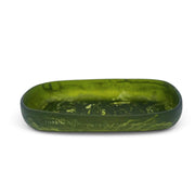 POLKA LUKA Cezanne rectangular green resin serving bowl with a unique hand-mixed marbled pattern.