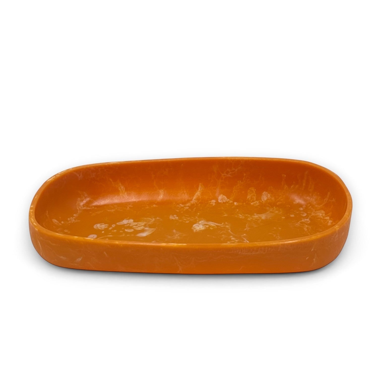 POLKA LUKA Cezanne rectangular orange resin serving bowl with a unique marbled finish for home decor or dining.