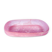 POLKA LUKA Cezanne rectangular pink resin serving bowl with a unique hand-mixed marbled pattern.