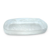 POLKA LUKA Cezanne rectangular resin serving bowl in a translucent white marbled finish