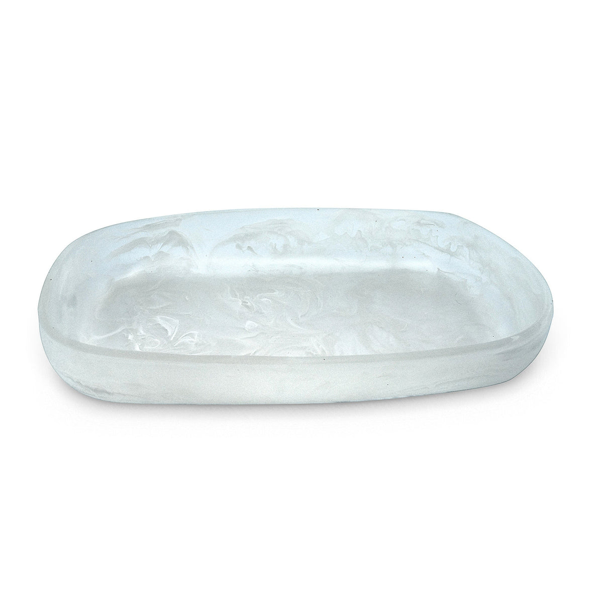 POLKA LUKA Cezanne rectangular resin serving bowl in a translucent white marbled finish