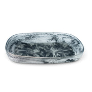 POLKA LUKA Cezanne rectangular resin serving bowl with a marbled black and white swirl pattern