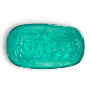 POLKA LUKA Cezanne rectangular resin serving bowl in a translucent teal marbled finish for home decor or dining.
