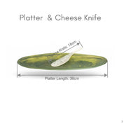 POLKA LUKA olive green resin serving platter and matching cheese knife set for wine and cheese nights