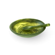 POLKA LUKA translucent green resin relish bowl with matching small spoon for salt or condiments