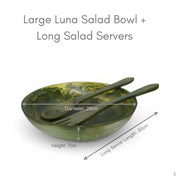 POLKA LUKA green marbled resin salad bowl with matching long serving utensils for entertaining.