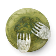 POLKA LUKA large green resin Luna serving plate with matching marbled white resin salad hands