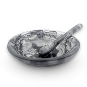 POLKA LUKA grey marbled resin relish bowl with matching spoon, 10.5cm diameter, elegant swirl pattern