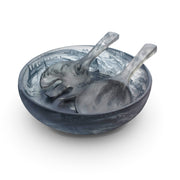 POLKA LUKA medium resin salad bowl and short server set in a grey and white marbled finish
