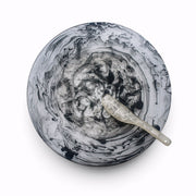 POLKA LUKA large round resin serving plate in black and white marble swirl pattern with matching cheese knife