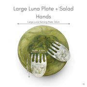 POLKA LUKA large green marbled resin Luna serving plate with matching translucent white resin salad hands