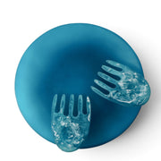 POLKA LUKA large blue resin Luna serving plate with matching marbled blue and white resin salad hands
