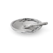 POLKA LUKA white and black marbled resin relish bowl and matching spoon set for salt or condiments