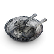 POLKA LUKA large resin salad bowl and short salad servers in a grey and white marbled pattern