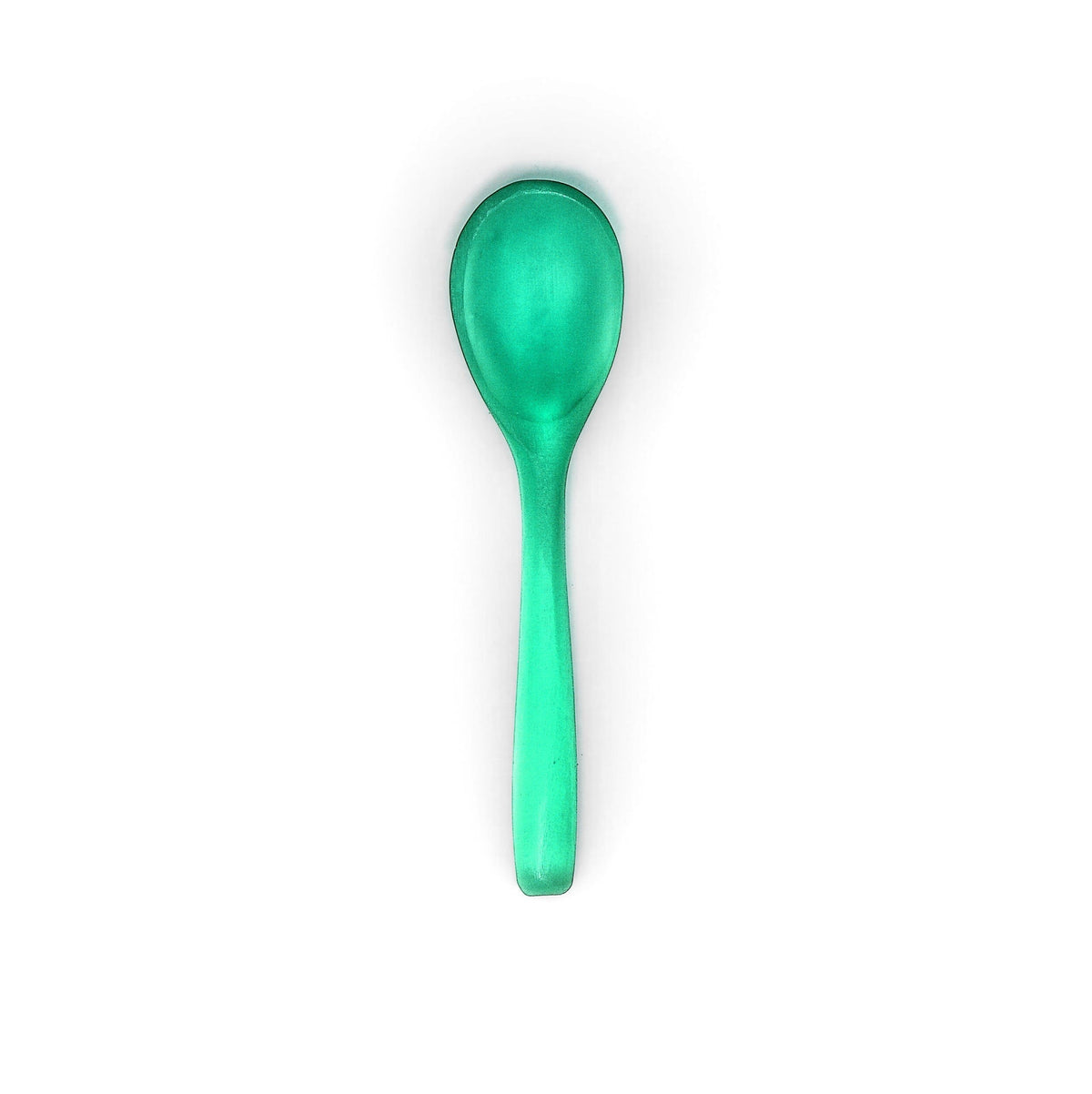 POLKA LUKA mini resin spoon in a vibrant emerald green, 8cm long, perfect for small serving bowls.