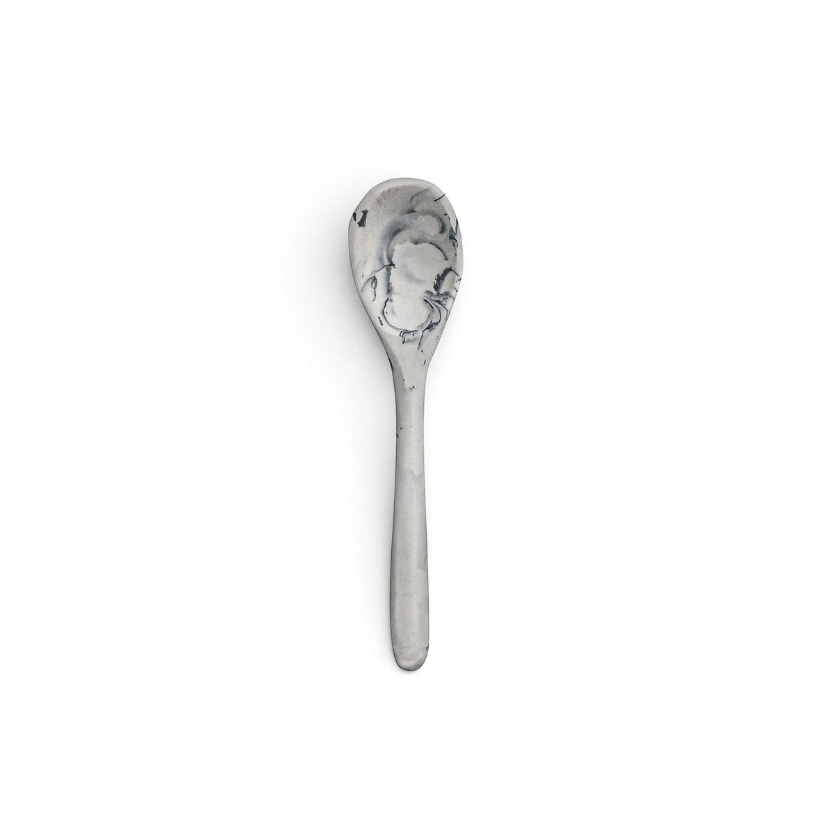POLKA LUKA mini resin spoon in a grey marbled pattern, 8cm long, perfect for small serving bowls.