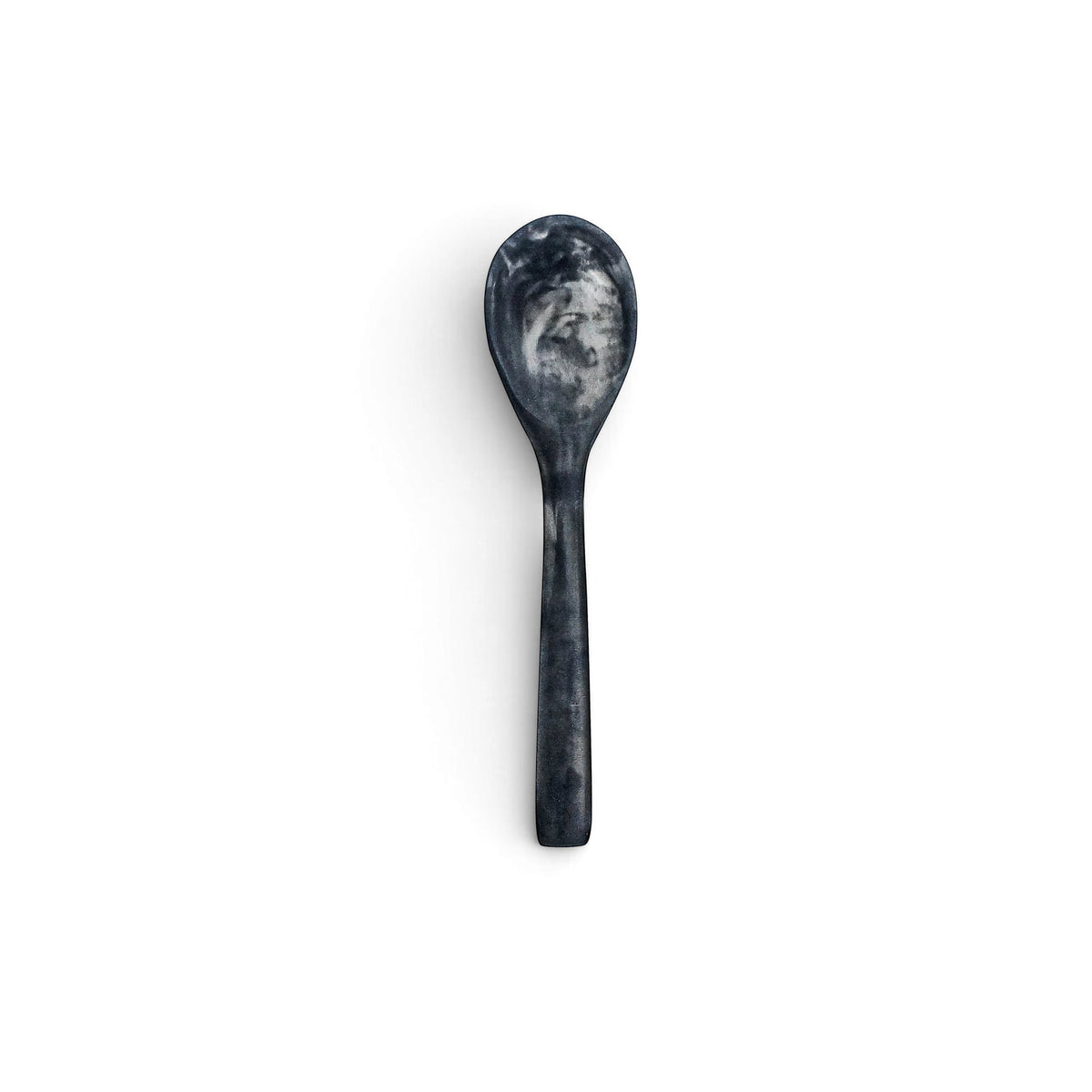 POLKA LUKA 8cm mini spoon in a dark grey marbled resin finish, perfect for small bowls.