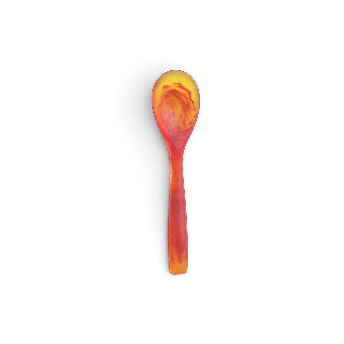 POLKA LUKA 8cm mini resin spoon in vibrant yellow and red marbled pattern for small bowls