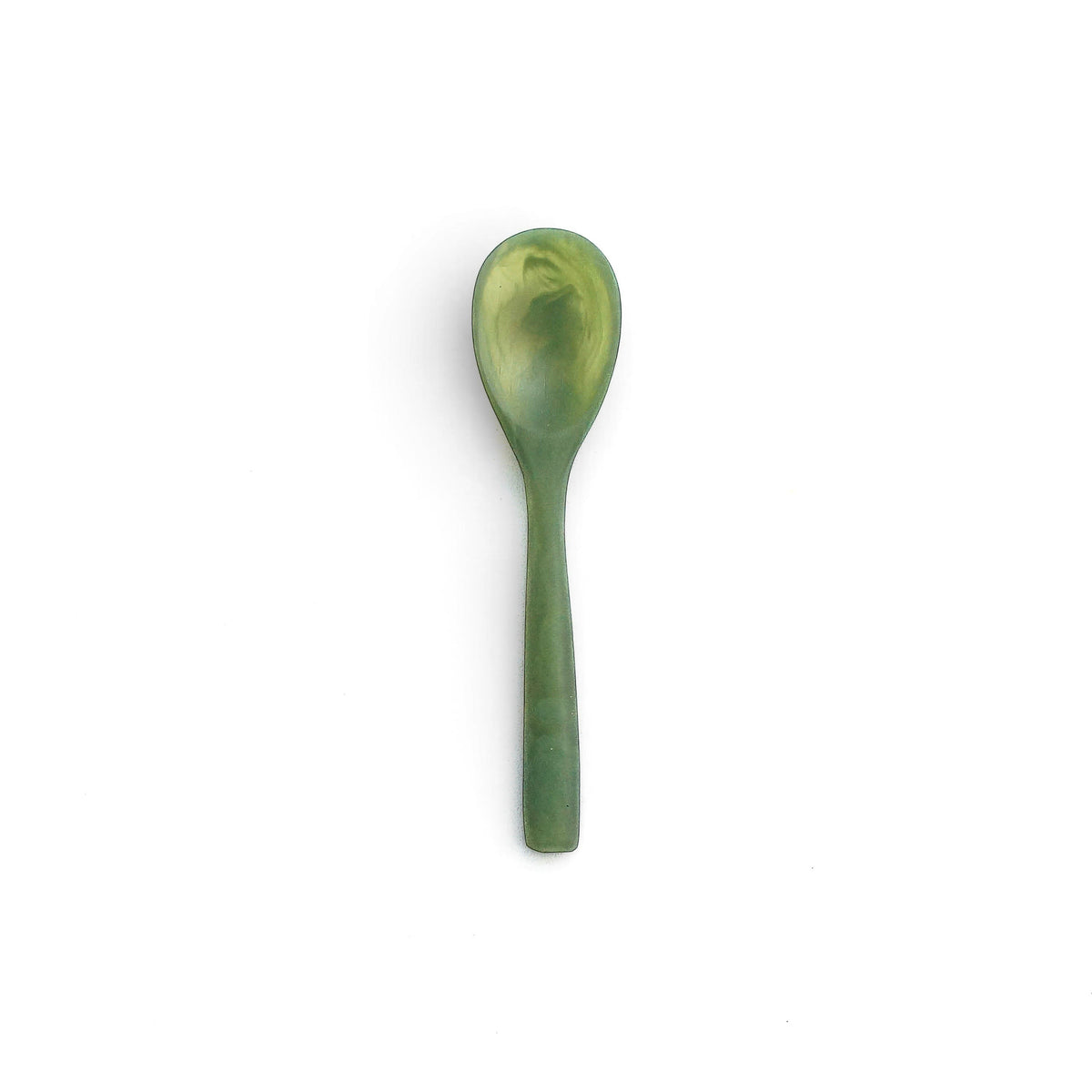 POLKA LUKA 8cm mini resin spoon in a marbled sage green finish, perfect for small serving bowls.