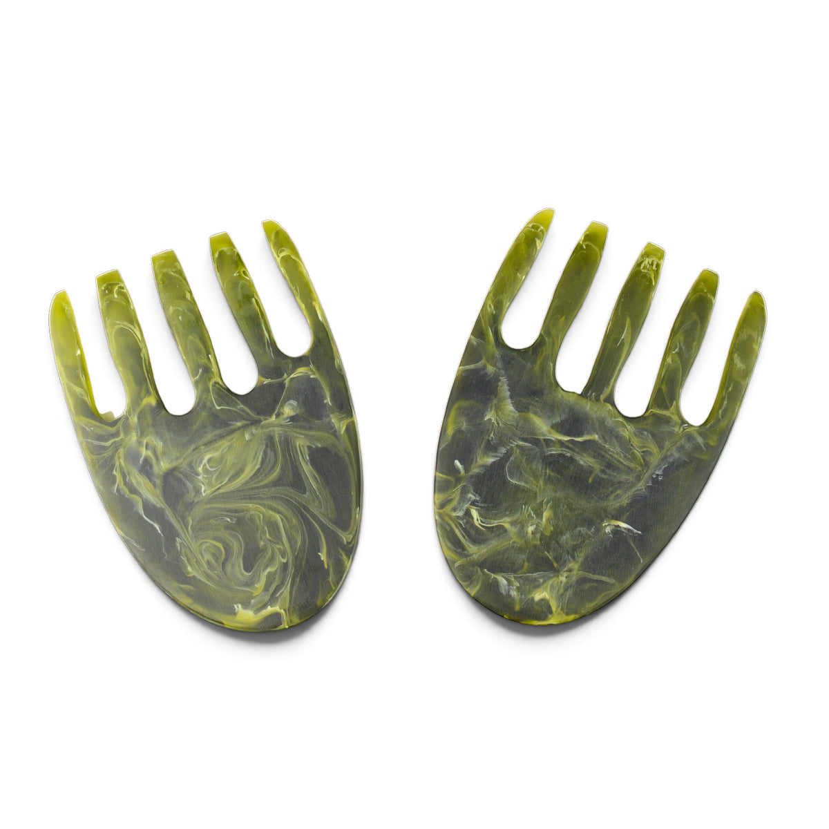 POLKA LUKA olive green marbled resin salad hands with a glossy finish for serving salads