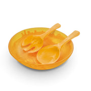 POLKA LUKA large orange resin salad bowl with matching short salad servers for serving side dishes.