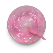 POLKA LUKA pink resin Luna serving plate with matching cheese knife featuring a marbled swirl design