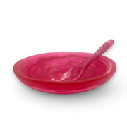 POLKA LUKA pink resin relish bowl and matching spoon set with a smooth, translucent finish