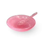 POLKA LUKA pink resin relish bowl and matching spoon with a marbled finish, 10.5cm diameter