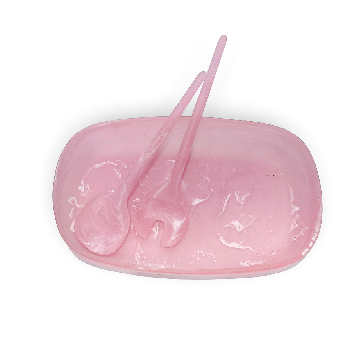 POLKA LUKA pink marbled resin serving bowl with matching salad fork and spoon set
