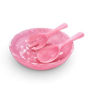 POLKA LUKA large pink resin salad bowl with matching short salad servers featuring a marbled finish