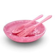 POLKA LUKA large pink resin salad bowl with matching long serving spoon and fork set