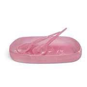 POLKA LUKA pink resin serving bowl and matching salad server set with a marbled finish
