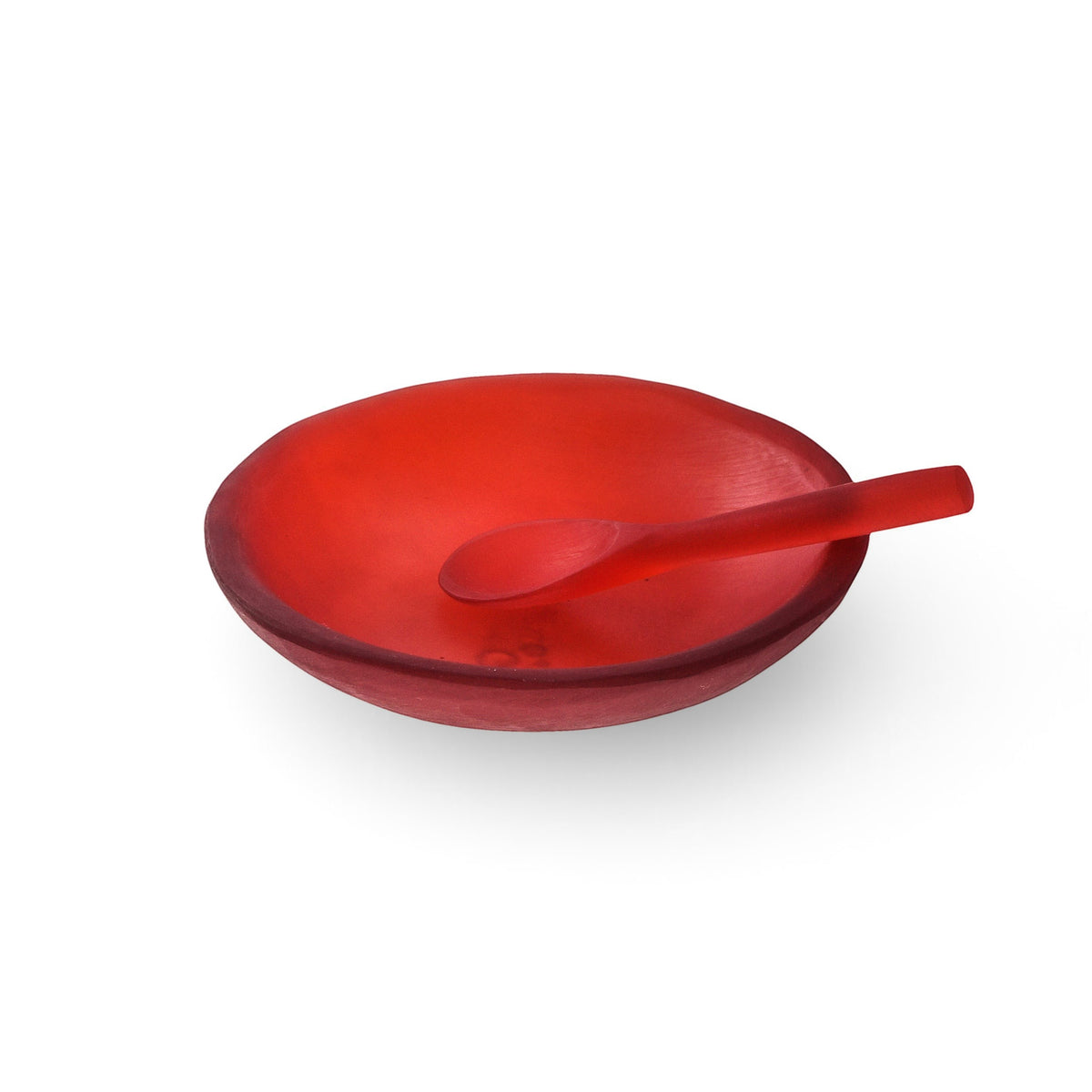 POLKA LUKA translucent red resin relish bowl with matching small spoon, 10.5cm diameter, minimalist kitchenware