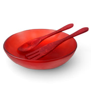 POLKA LUKA large red resin salad bowl with matching long salad servers for serving side salads
