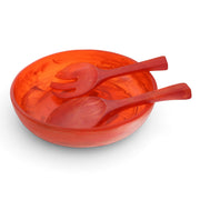 POLKA LUKA medium red resin salad bowl and matching short server set with a marbled finish