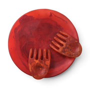 POLKA LUKA red resin Luna serving plate with matching marbled salad hands for serving food