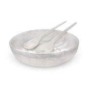 POLKA LUKA medium white resin salad bowl with matching Gauguin serving spoons for elegant table entertaining.