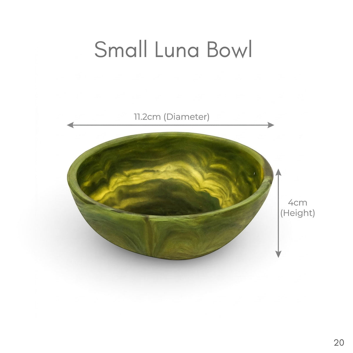 POLKA LUKA small green and yellow marbled resin Luna bowl for trinkets or food presentation